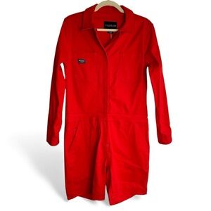 Wildfang The Essential Long Sleeve High Waisted Coverall Romper Red Small New